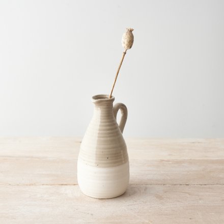 Two Tone Decorative Jug Vase - Oatmeal