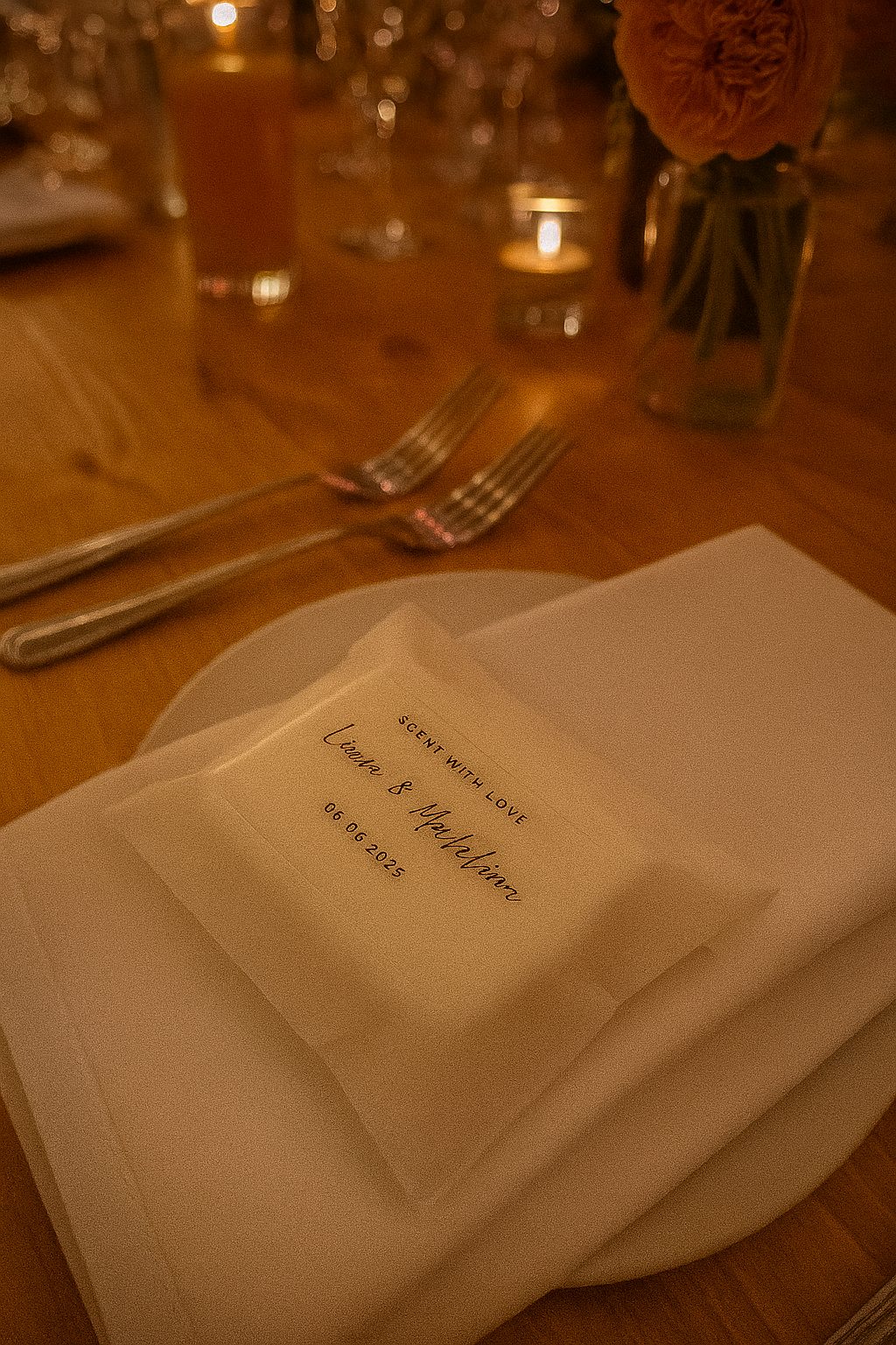Wax melt wedding favours on a wedding table