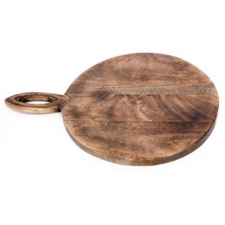Mango Wood serving board with handle on a white background