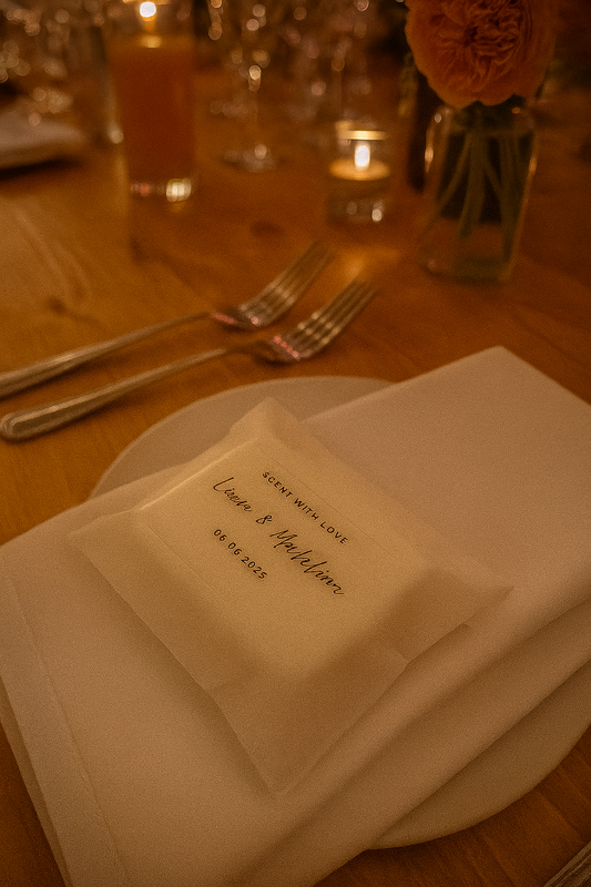 Wax melt wedding favours on a wedding table