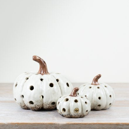 Ceramic rustic pumpkins with cut outs with LED