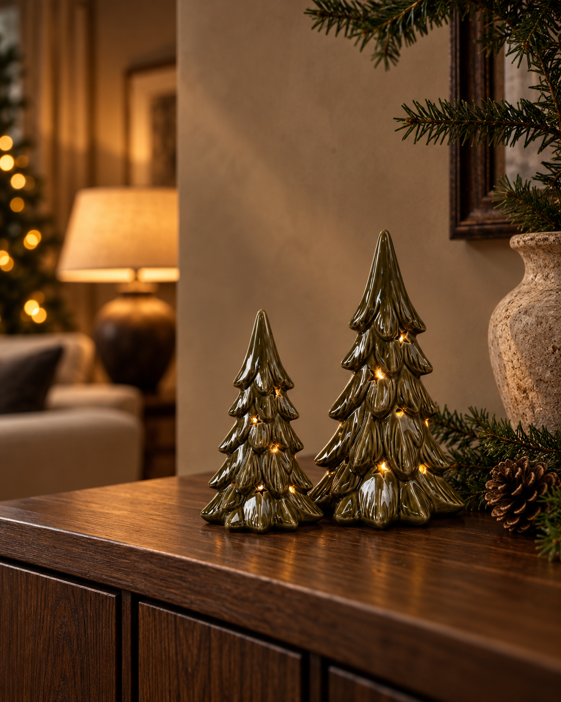 LED Green Ceramic Christmas Trees
