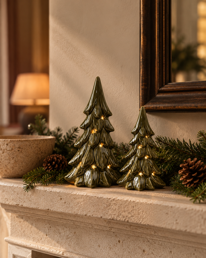 LED Green Ceramic Christmas Trees
