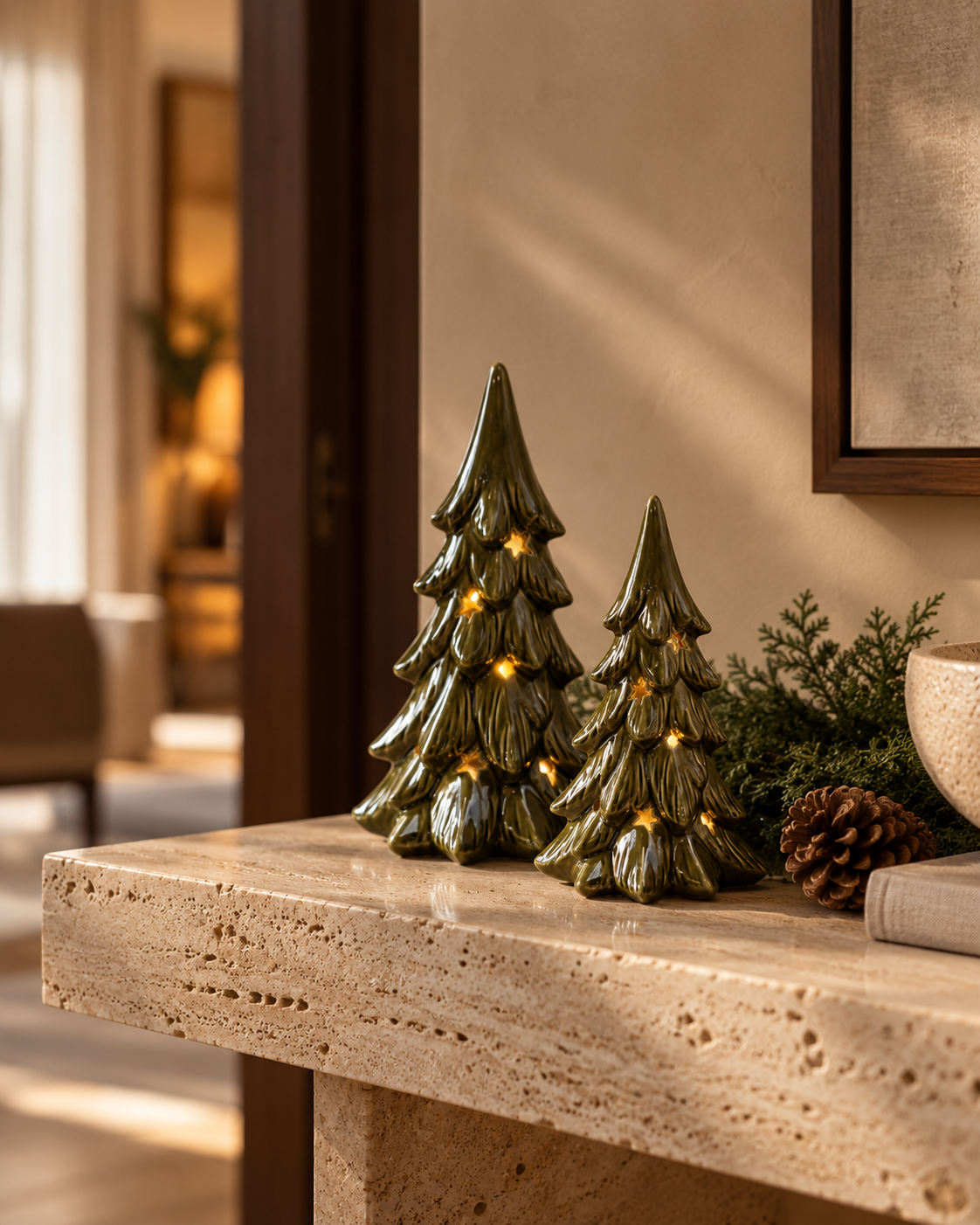 LED Green Ceramic Christmas Trees