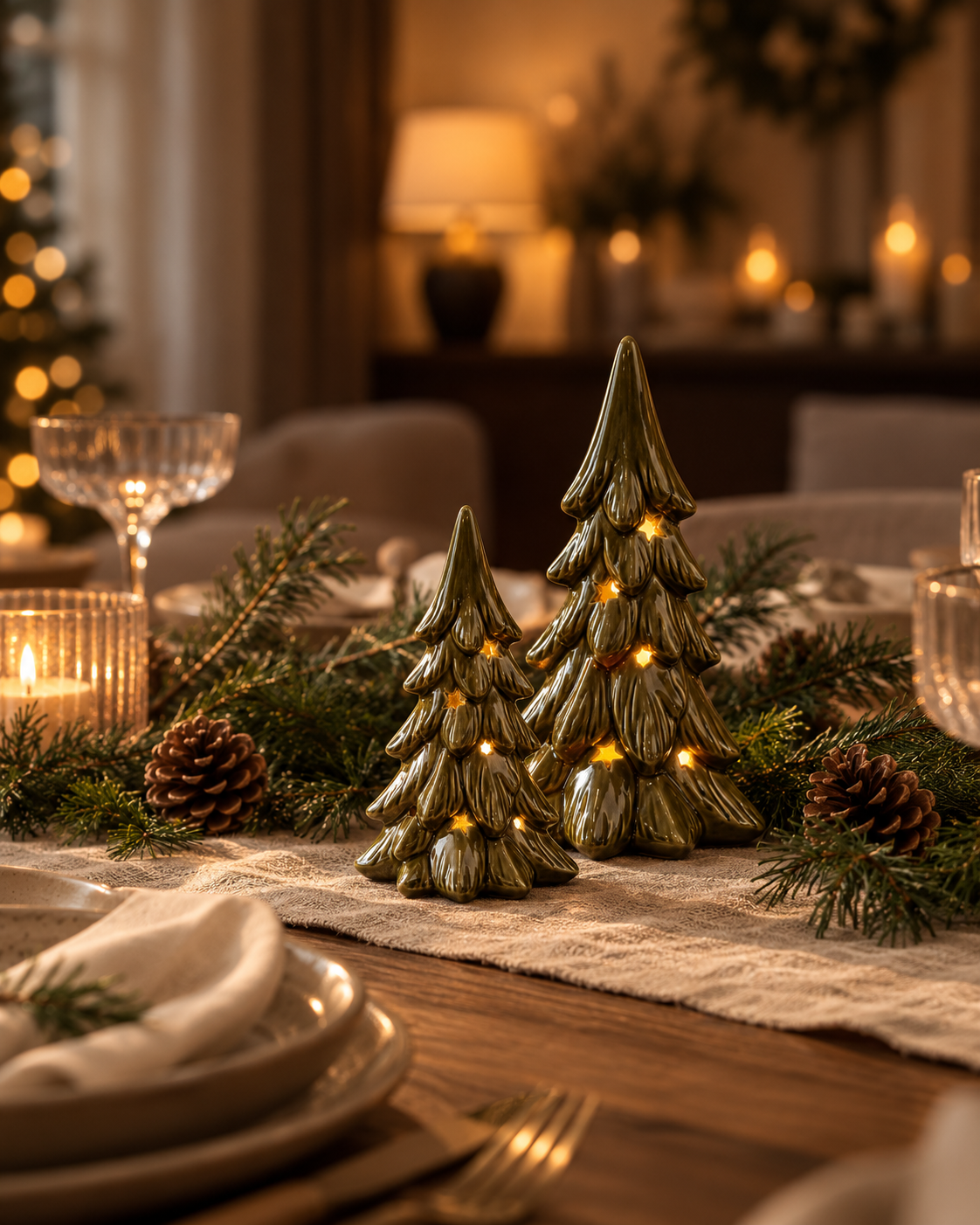 LED Green Ceramic Christmas Trees